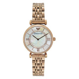 Emporio Armani Gianni T Bar Mother of Pearl Rose Gold Stainless Steel Strap Watch For Women - AR1909