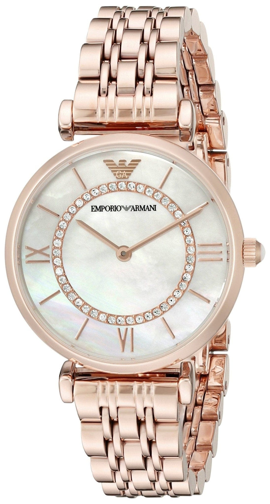Emporio Armani Gianni T Bar Mother of Pearl Rose Gold Stainless Steel Strap Watch For Women - AR1909