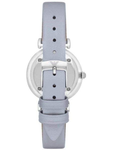 Emporio Armani Gianni T-Bar Mother Of Pearl White Dial Grey Leather Strap Watch For Women - AR11039