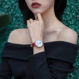 Emporio Armani Gianni T-Bar Mother of Pearl White Dial Red Leather Strap Watch For Women - AR60048