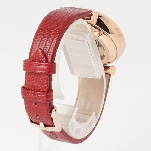 Emporio Armani Gianni T-Bar Mother of Pearl White Dial Red Leather Strap Watch For Women - AR60048