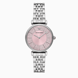 Emporio Armani Gianni T-Bar Pink Dial Silver Steel Strap Watch for Women - AR11686