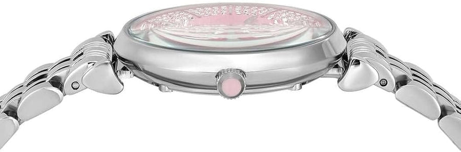 Emporio Armani Gianni T-Bar Pink Dial Silver Steel Strap Watch for Women - AR11686