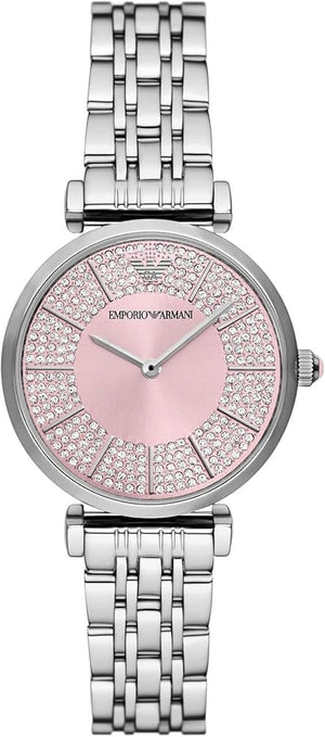 Emporio Armani Gianni T-Bar Pink Dial Silver Steel Strap Watch for Women - AR11686
