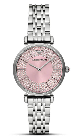 Emporio Armani Gianni T-Bar Pink Dial Silver Steel Strap Watch for Women - AR11686