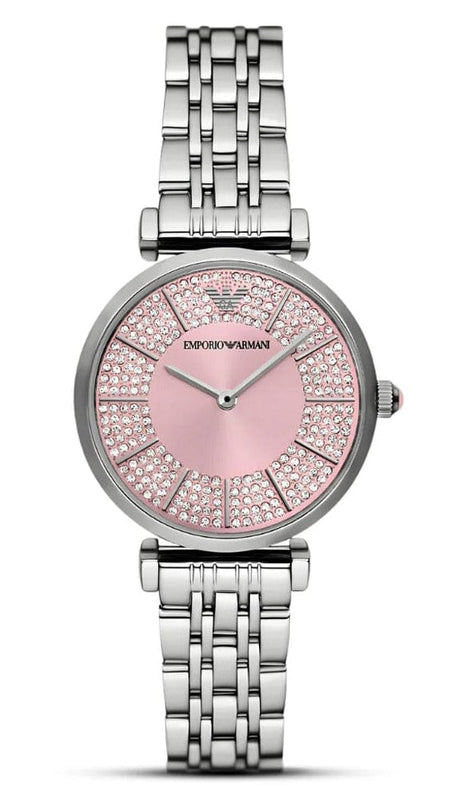 Emporio Armani Gianni T-Bar Pink Dial Silver Steel Strap Watch for Women - AR11686