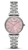 Emporio Armani Gianni T-Bar Pink Dial Silver Steel Strap Watch for Women - AR11686