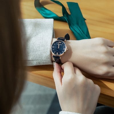 Emporio Armani Gianni T-Bar Quartz Blue Dial Blue Leather Strap Watch for Women - AR11424