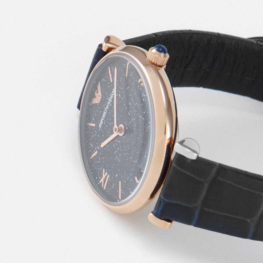 Emporio Armani Gianni T-Bar Quartz Blue Dial Blue Leather Strap Watch for Women - AR11424