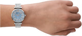 Emporio Armani Gianni T-Bar Quartz Blue Dial Silver Steel Strap Watch For Women - AR11594