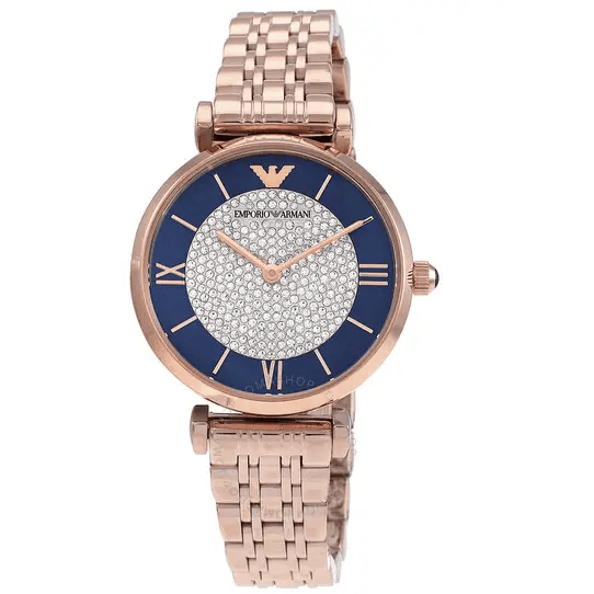 Emporio Armani Gianni T-Bar Quartz Crystals Black Dial Gold Steel Strap Watch For Women - AR11423