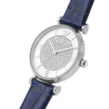Emporio Armani Gianni T Bar Quartz Crystals Silver Dial Blue Leather Strap Watch For Women - AR11344