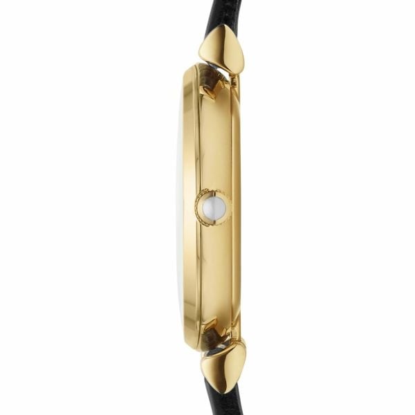Emporio Armani Gianni T-Bar Quartz Mother of Pearl Dial Black Leather Strap Watch For Women - AR1910