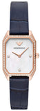 Emporio Armani Gianni T Bar Quartz Mother of Pearl Dial Blue Leather Strap Watch For Women - AR11466