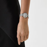 Emporio Armani Gianni T-Bar Quartz Mother of Pearl Dial Silver Mesh Bracelet Watch For Women - AR11319