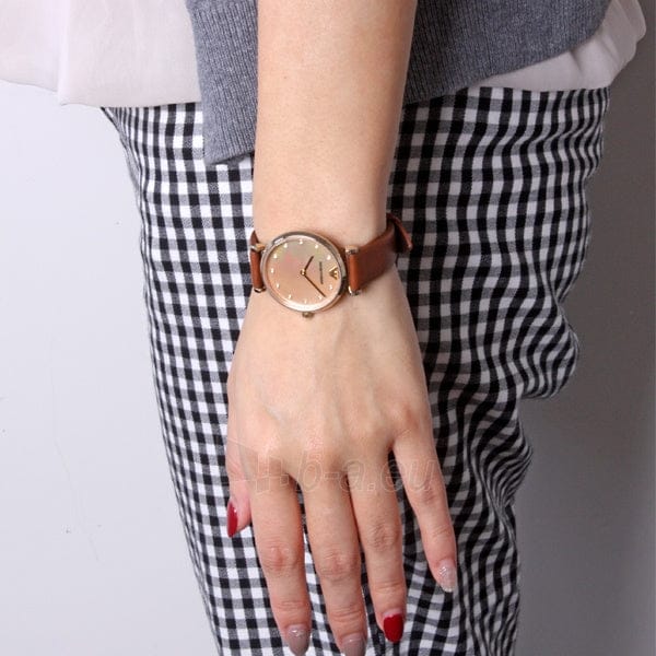 Emporio Armani Gianni T Bar Quartz Pink Mother of Pearl Dial Brown Leather Strap Watch For Women - AR1960