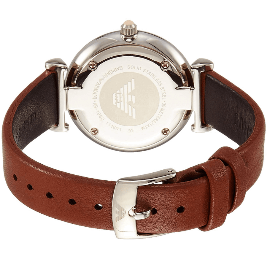 Emporio Armani Gianni T Bar Quartz Pink Mother of Pearl Dial Brown Leather Strap Watch For Women - AR1960