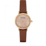 Emporio Armani Gianni T Bar Quartz Pink Mother of Pearl Dial Brown Leather Strap Watch For Women - AR1960