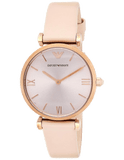 Emporio Armani Gianni T-Bar Quartz Rose Gold Dial Pink Leather Strap Watch For Women - AR11001