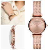 Emporio Armani Gianni T Bar Quartz Rose Gold Dial Rose Gold Steel Strap Watch For Women - AR11342