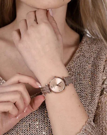 Emporio Armani Gianni T Bar Quartz Rose Gold Dial Rose Gold Steel Strap Watch For Women - AR11342