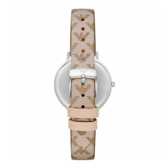 Emporio Armani Gianni T Bar Quartz Silver Dial Beige Leather Strap Watch For Women - AR80007