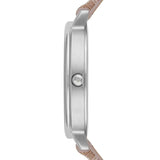 Emporio Armani Gianni T Bar Quartz Silver Dial Beige Leather Strap Watch For Women - AR80007