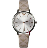 Emporio Armani Gianni T Bar Quartz Silver Dial Beige Leather Strap Watch For Women - AR80007