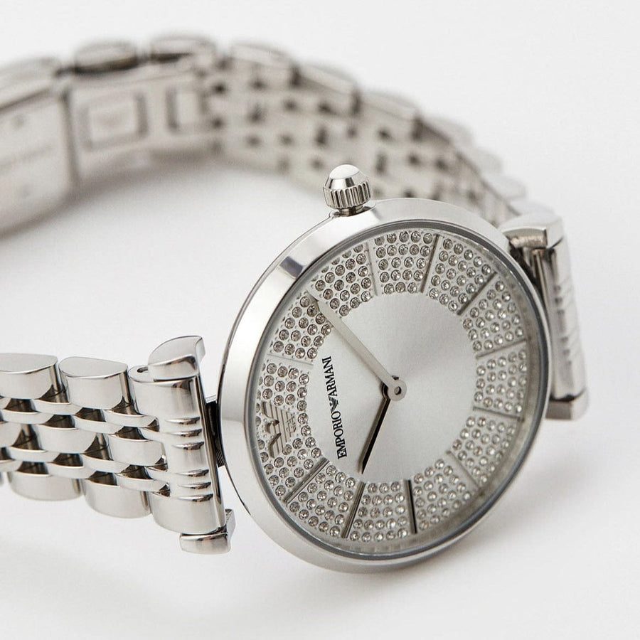 Emporio Armani Gianni T-Bar Quartz Silver Dial Silver Steel Strap Watch For Women - AR11445