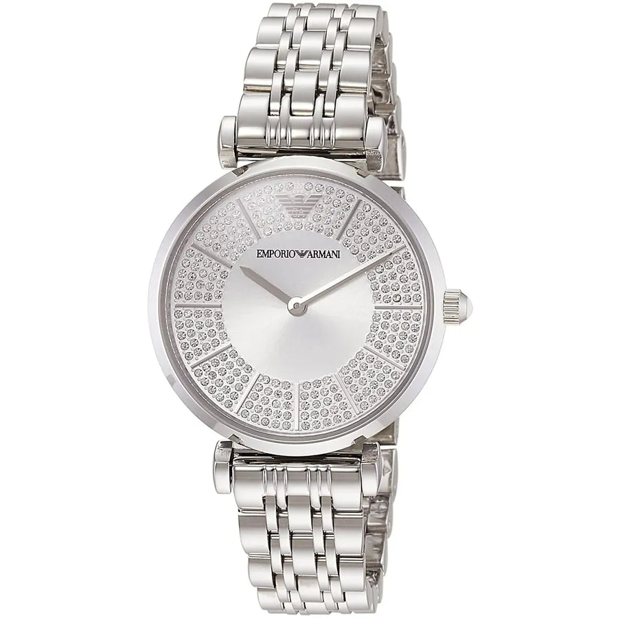 Emporio Armani Gianni T-Bar Quartz Silver Dial Silver Steel Strap Watch For Women - AR11445
