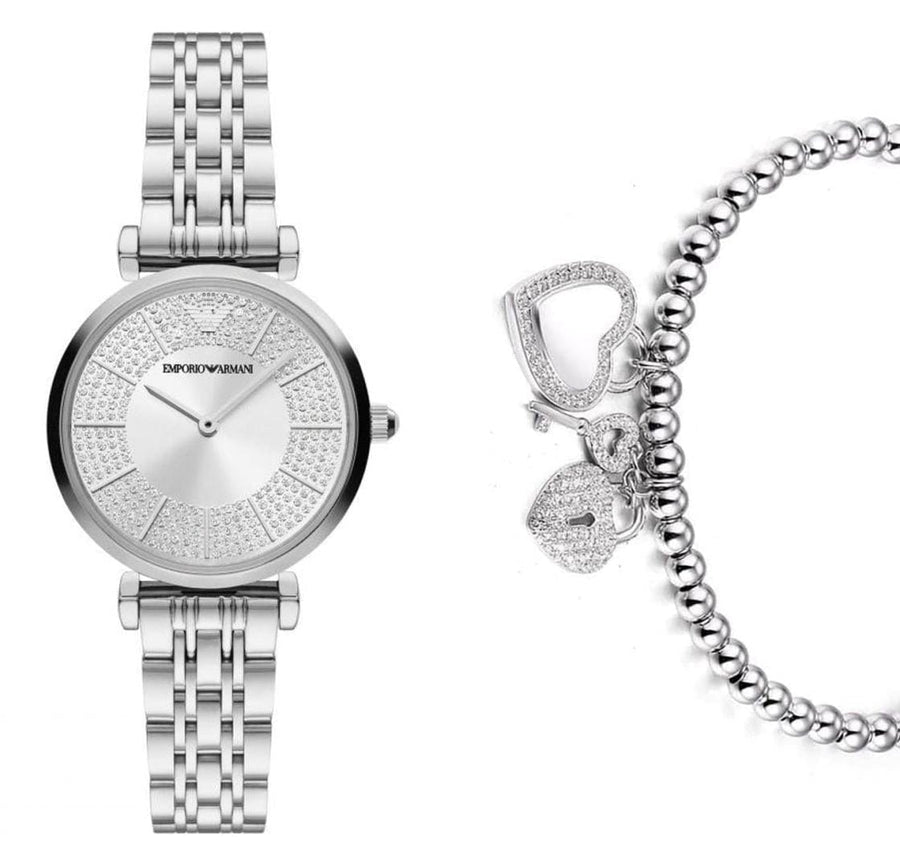 Emporio Armani Gianni T-Bar Quartz Silver Dial Silver Steel Strap Watch For Women - AR11445