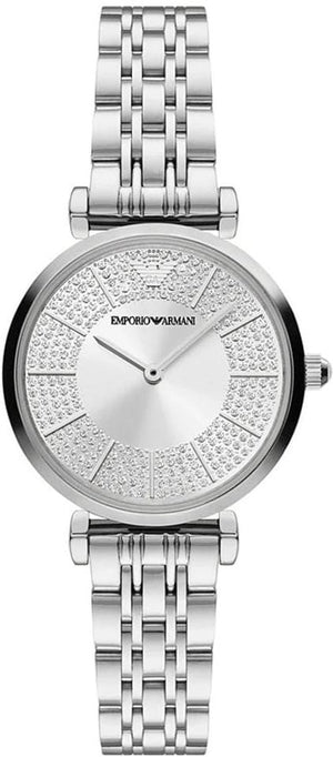 Emporio Armani Gianni T-Bar Quartz Silver Dial Silver Steel Strap Watch For Women - AR11445