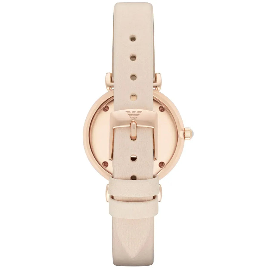 Emporio Armani Gianni T Bar Quartz White Dial Beige Leather Strap Watch For Women - AR1927