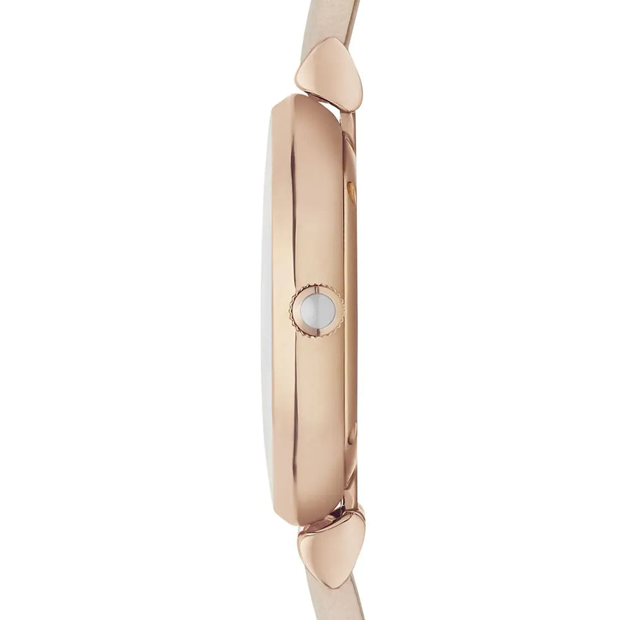 Emporio Armani Gianni T Bar Quartz White Dial Beige Leather Strap Watch For Women - AR1927