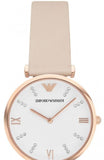 Emporio Armani Gianni T Bar Quartz White Dial Beige Leather Strap Watch For Women - AR1927