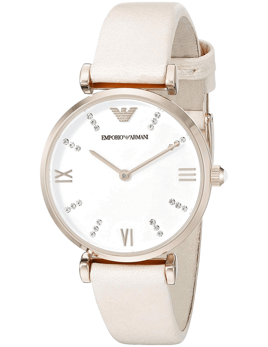 Emporio Armani Gianni T Bar Quartz White Dial Beige Leather Strap Watch For Women - AR1927