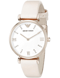 Emporio Armani Gianni T Bar Quartz White Dial Beige Leather Strap Watch For Women - AR1927