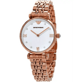 Emporio Armani Gianni T-Bar Quartz White Dial Rose Gold Steel Strap Watch For Women - AR11267