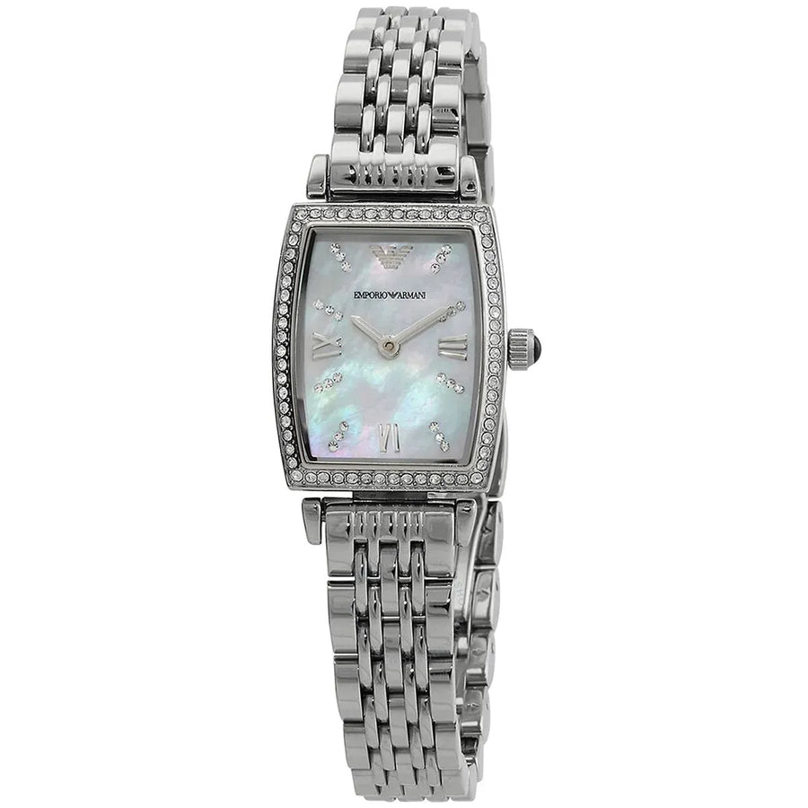 Emporio Armani Gianni T-Bar Quartz White Dial Silver Steel Strap Watch For Women - AR11405