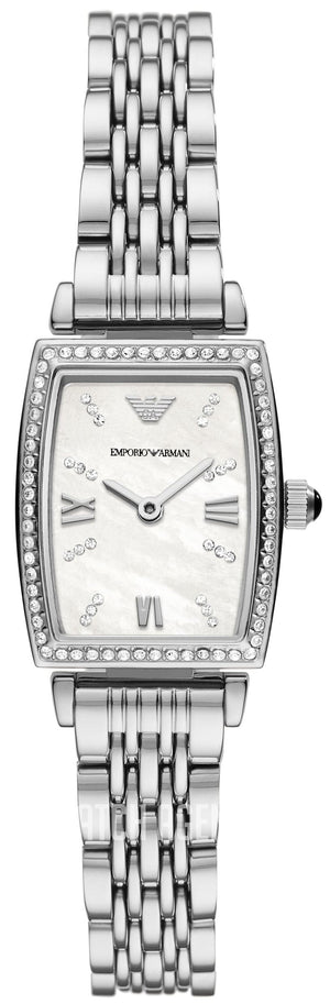 Emporio Armani Gianni T-Bar Quartz White Dial Silver Steel Strap Watch For Women - AR11405