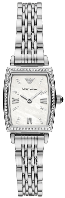Emporio Armani Gianni T-Bar Quartz White Dial Silver Steel Strap Watch For Women - AR11405