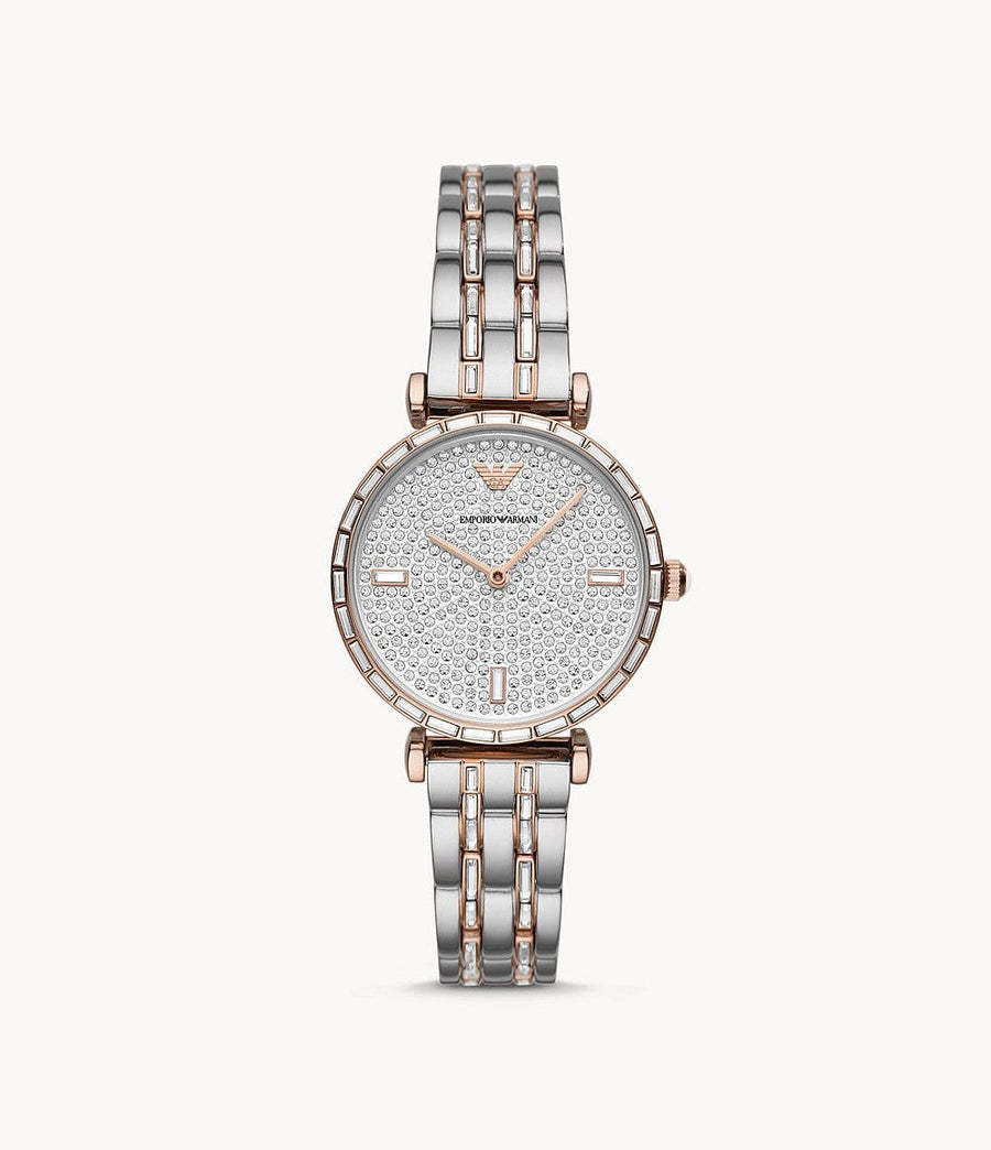 Emporio Armani Gianni T-Bar Silver Dial Two Tone Steel Strap Watch For Women - AR11293