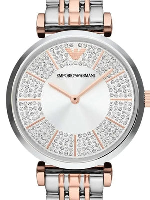 Emporio Armani Gianni T Bar Silver Dial Two Tone Steel Strap Watch for Women - AR11537