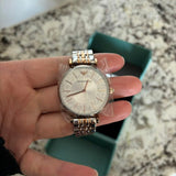 Emporio Armani Gianni T Bar Silver Dial Two Tone Steel Strap Watch for Women - AR11537