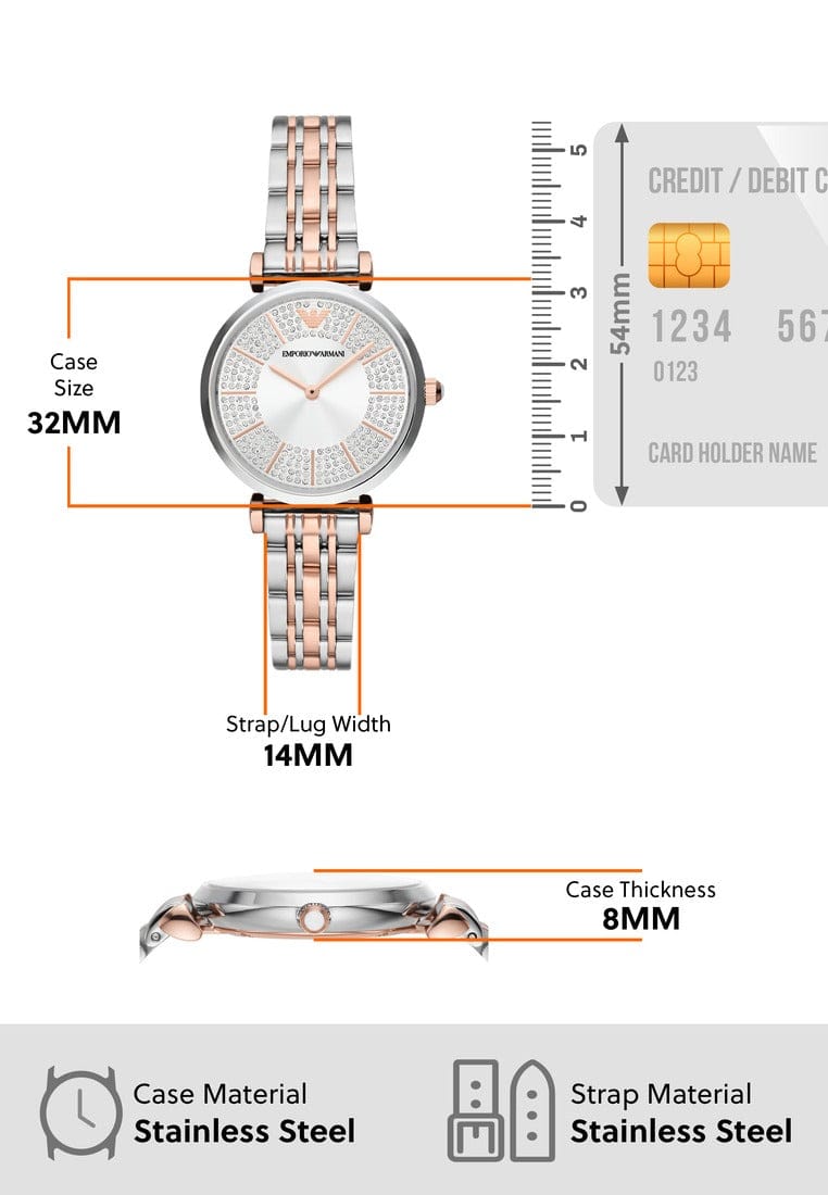 Emporio Armani Gianni T Bar Silver Dial Two Tone Steel Strap Watch for Women - AR11537