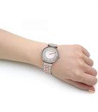 Emporio Armani Gianni T Bar Silver Dial Two Tone Steel Strap Watch for Women - AR11537