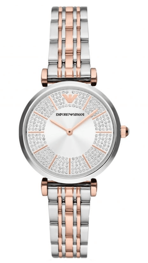 Emporio Armani Gianni T Bar Silver Dial Two Tone Steel Strap Watch for Women - AR11537