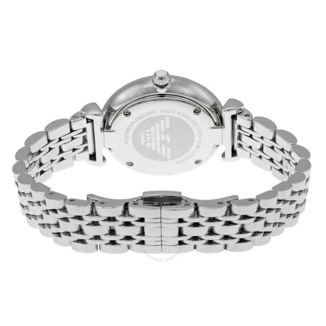 Emporio Armani Gianni T Bar White Crystal Pave Dial Silver Stainless Steel Strap Watch For Women - AR1925