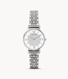 Emporio Armani Gianni T Bar White Crystal Pave Dial Silver Stainless Steel Strap Watch For Women - AR1925