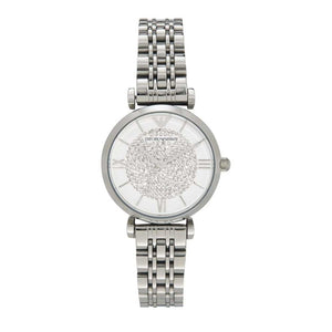 Emporio Armani Gianni T Bar White Crystal Pave Dial Silver Stainless Steel Strap Watch For Women - AR1925
